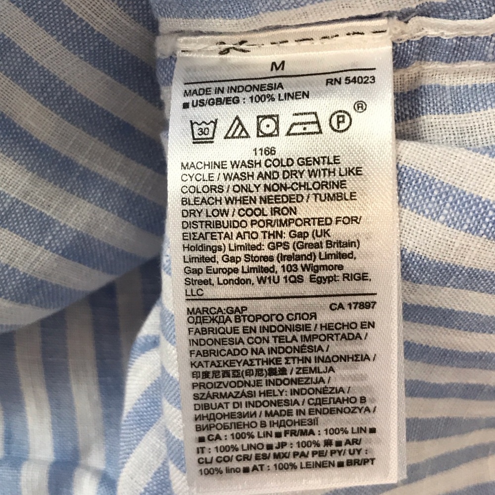 GAP Women's Linen Boyfriend Style Striped Button-Down in Blue and White - Picture 3 of 4